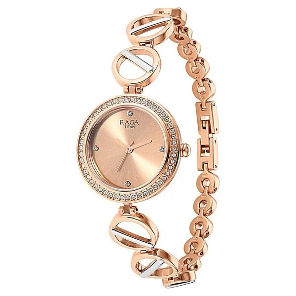 Raga Viva Rose Gold Dial Women Watch With Metal Strap NS2643KM01
