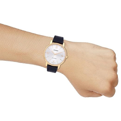 Casio Analog Silver & Leather Women's Watch A2161