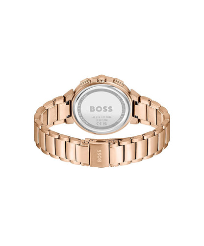 BOSS One Qtz Multifunction Carnation Gold Round Dial Women's Watch|Ionic Plated Carnation Gold Steel Material|Gold Color Band