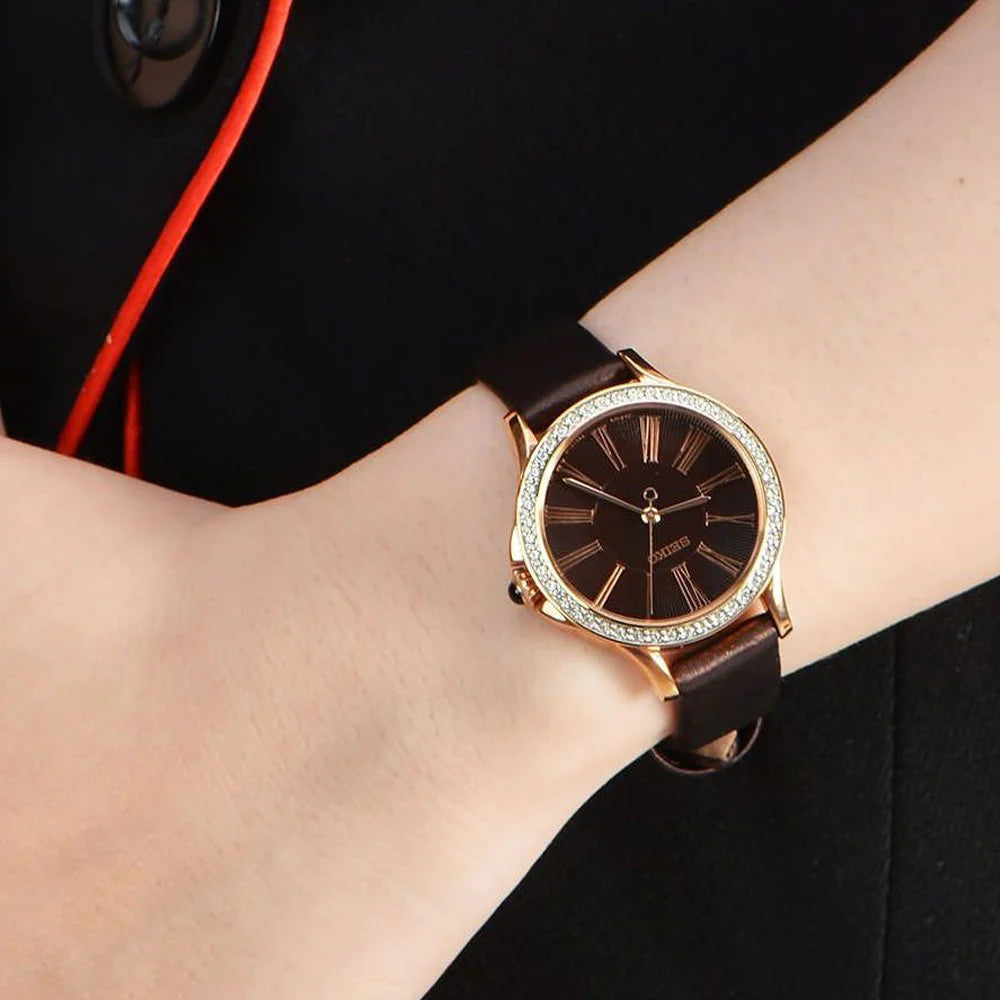Seiko Analog Brown & Leather Women's Watch SRZ446P1