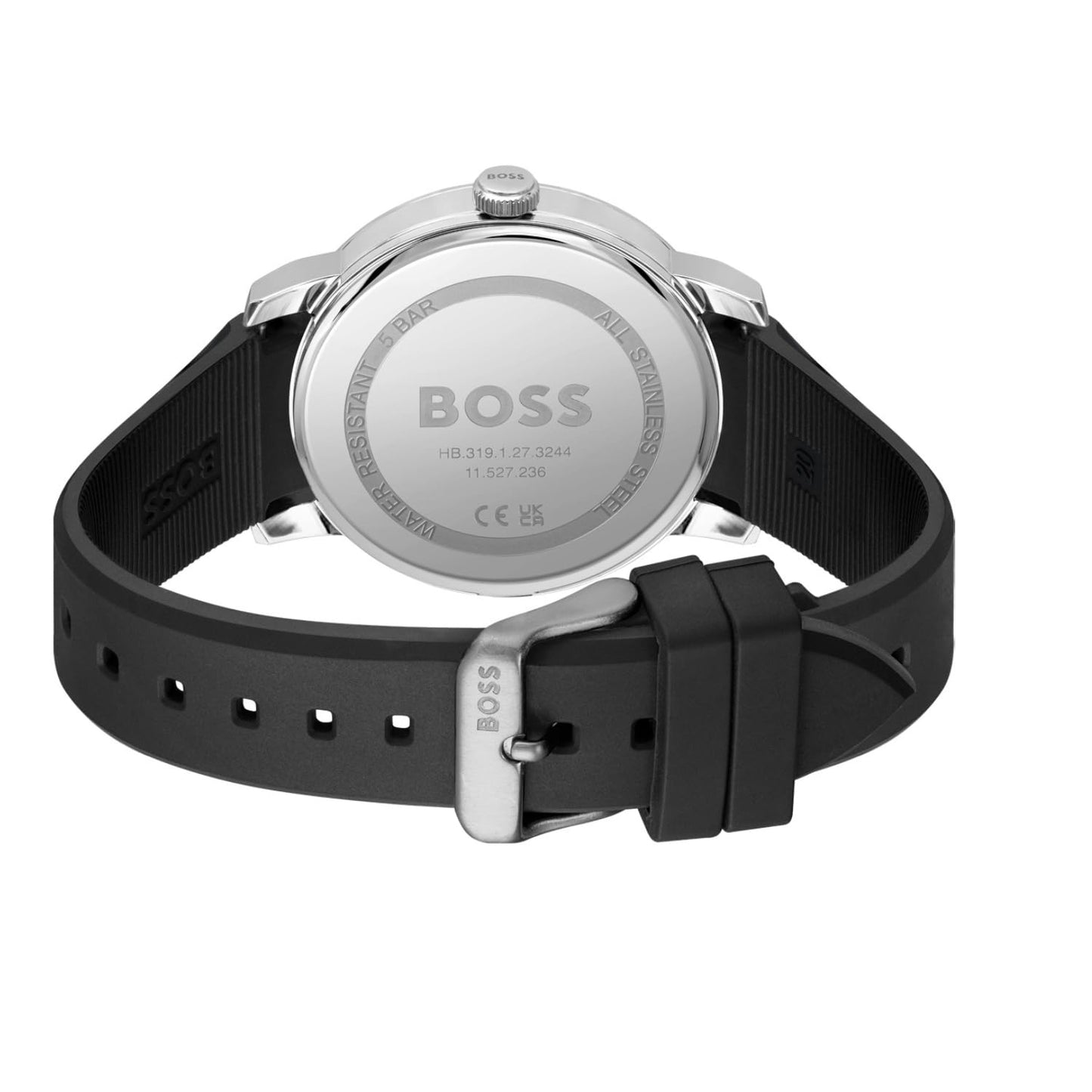 Hugo Boss Dean Qtz Basic Calendar Blue Round Dial Analog Men's Watch|Black Silicone Material|Black Color Band