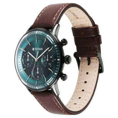 Light Leathers Quartz Multifunction Black Dial Leather Strap Watch for Men