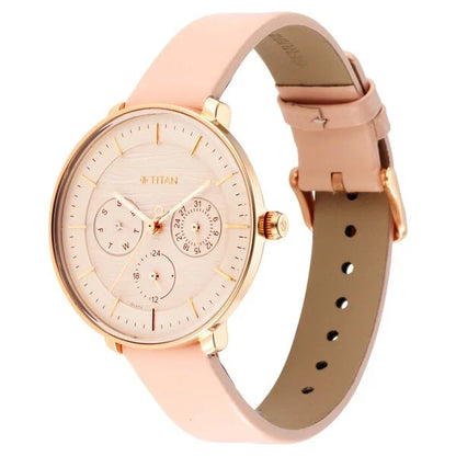 Women's Svelte Rose gold: Multi-Function Watch with Leather Strap