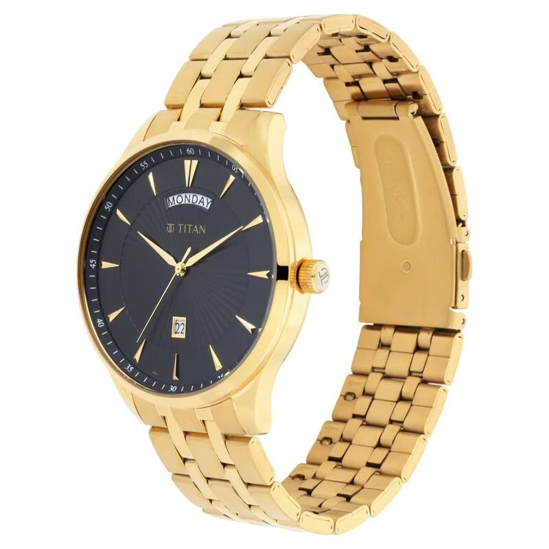 Regalia Opulent Black Dial Analog with Day and Date Stainless Steel Strap watch for Men NR90127YM02