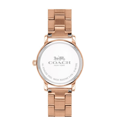 Coach Grand Qtz Basic Rose Gold Round Dial Women's Watch|Ionic Plated Rose Gold Steel Material|Gold Color Band - 14502977