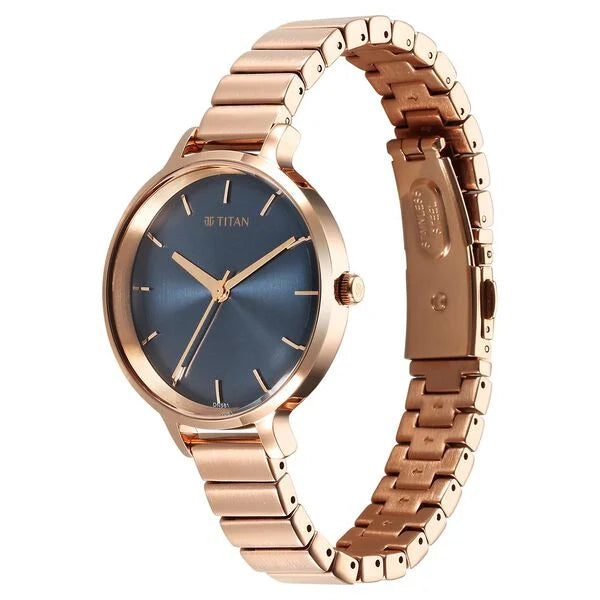 Secluded Quartz Analog Blue Dial Metal Strap Watch For Women