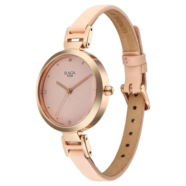 Raga Memoirs Quartz Analog Pink Dial With Pink Color Leather Strap Watch For Women