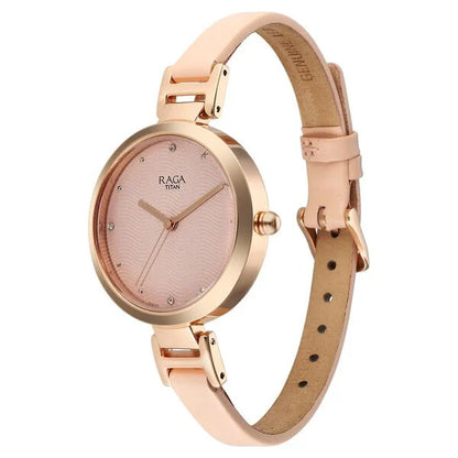 Raga Memoirs Quartz Analog Pink Dial With Pink Color Leather Strap Watch For Women