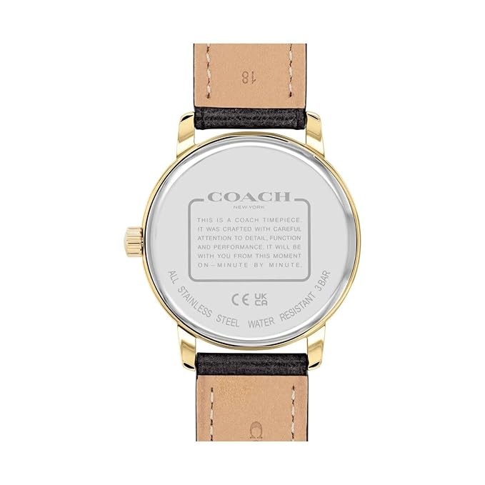 COACH 14503972 Green Dial Black Leather Strap Ladies Grand 36mm Watch, Green