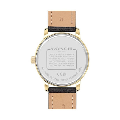 COACH 14503972 Green Dial Black Leather Strap Ladies Grand 36mm Watch, Green