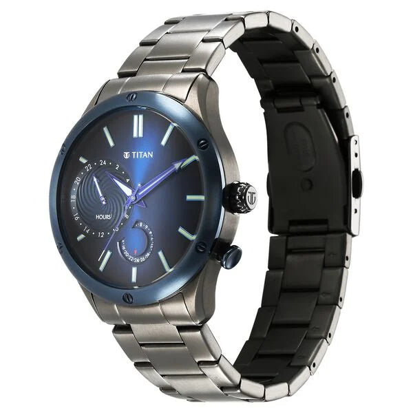 Stellar Quartz Multifunction Blue Dial Stainless Steel Strap Watch for Men
