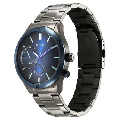 Stellar Quartz Multifunction Blue Dial Stainless Steel Strap Watch for Men