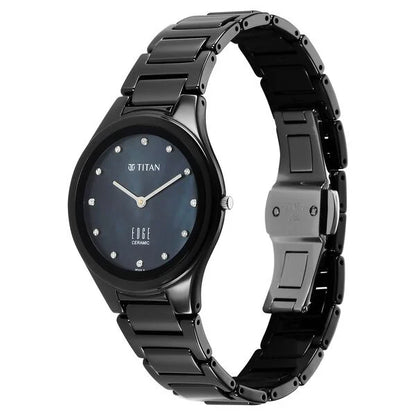 Edge Ceramic Slim Glossy Black Dial With Diamonds Analog Watch for Women