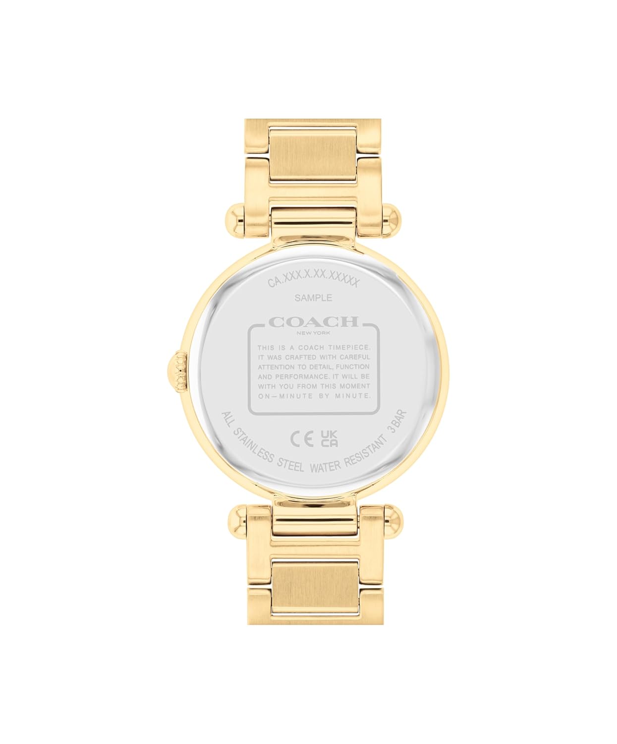 COACH Cary Qtz Basic White Mother of Pearl Round Dial Women's Watch|Ionic Plated Thin Gold Steel Material|Gold Color Band - 14504265