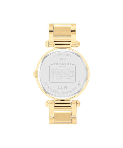 COACH Cary Qtz Basic White Mother of Pearl Round Dial Women's Watch|Ionic Plated Thin Gold Steel Material|Gold Color Band - 14504265