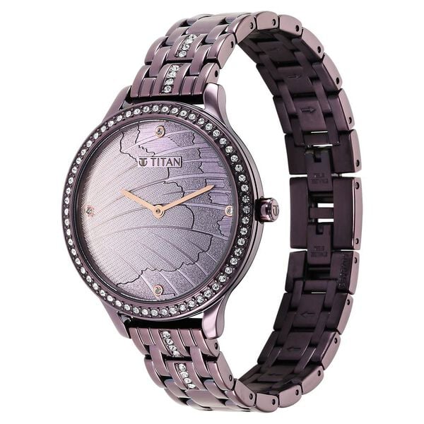 Glitz Purple Dial Analog Stainless Steel Strap Watch for Women