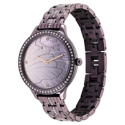 Glitz Purple Dial Analog Stainless Steel Strap Watch for Women