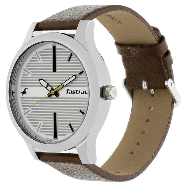 Fastrack Analog White & Leather Men' NS38051SL01