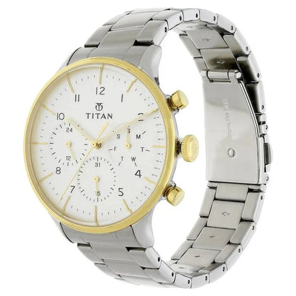 White Dial Quartz Multifunction Stainless Steel Strap watch for Men NS90102BM01