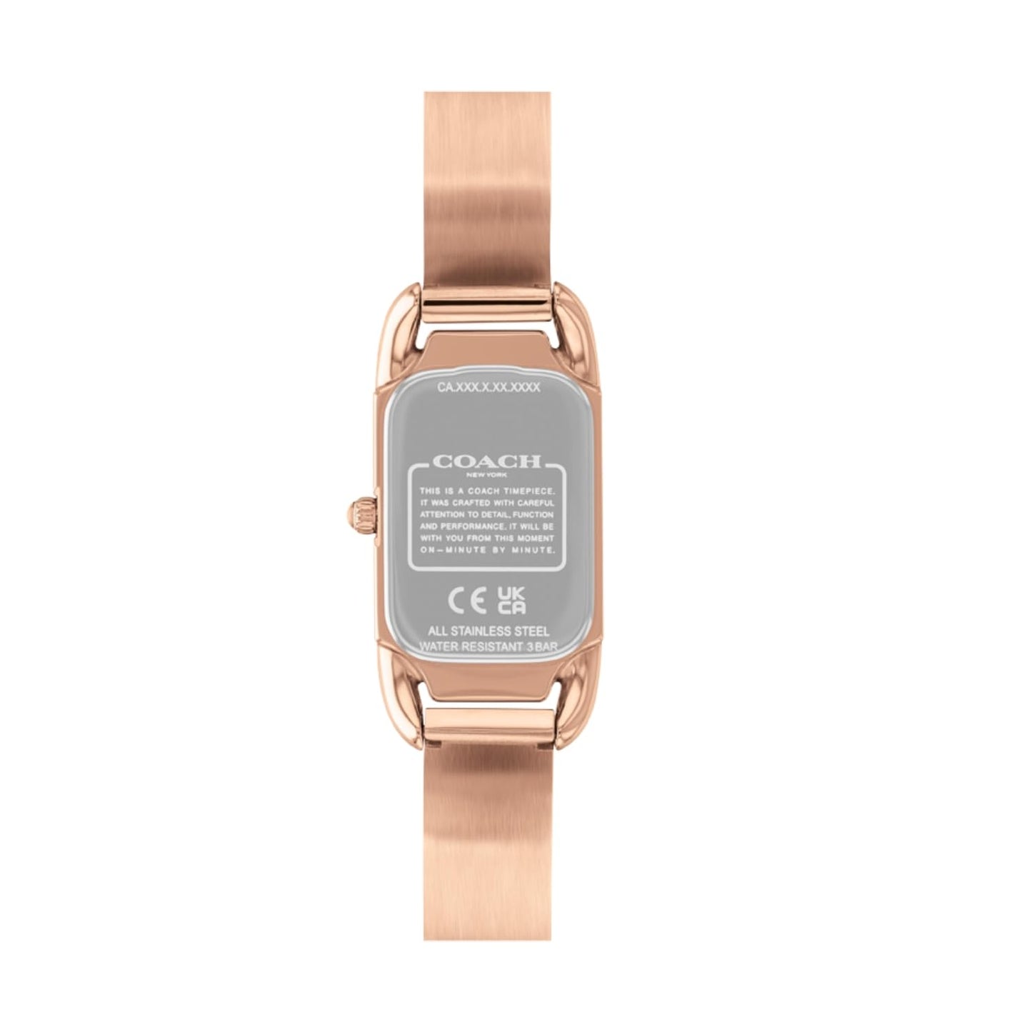 Coach Cadie Qtz Basic Silver White Rectangle Dial Women's Watch|Ionic Plated Rose Gold Steel & Crystals Material|Gold Color Band - 14504197