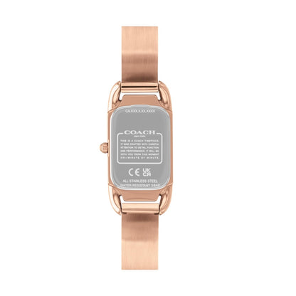 Coach Cadie Qtz Basic Silver White Rectangle Dial Women's Watch|Ionic Plated Rose Gold Steel & Crystals Material|Gold Color Band - 14504197