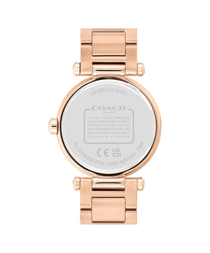 Coach Cary Qtz Basic Carnation Gold Round Dial Women's Watch|Ionic Plated Rose Gold Steel Material|Gold Color Band - 14504254