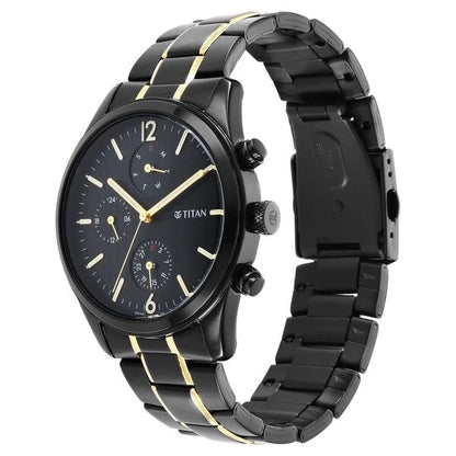 Black and Gold Anthracite Dial Analog Stainless Steel Strap watch for Men