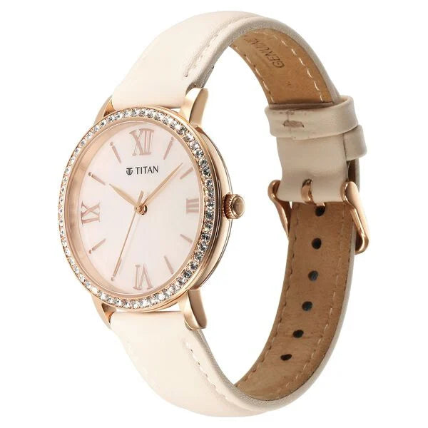 Analog Pink & Leather Women's Watch NS95236WL01