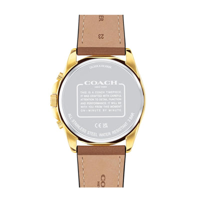 Coach Greyson Qtz Fashion Chrono Dark Blue Round Dial Men's Watch|Saddle Calfskin Material|Saddle Color Band