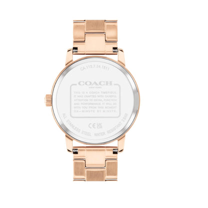 Coach Grand Qtz Basic Rose Gold Round Dial Women's Watch|Ionic Plated Rose Gold Steel Material|Gold Color Band - 14503076