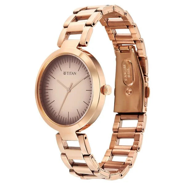 Workwear Quartz Analog Beige Dial Rose Gold Stainless Steel Strap Watch for Women NS2480WM06