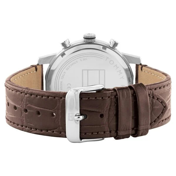 Quartz Multifunction Silver Dial Leather Strap Watch for MenGender