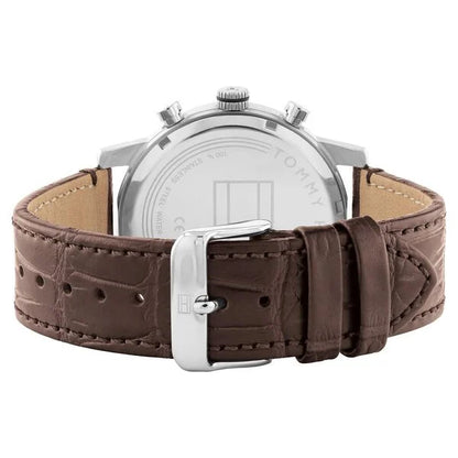 Quartz Multifunction Silver Dial Leather Strap Watch for MenGender