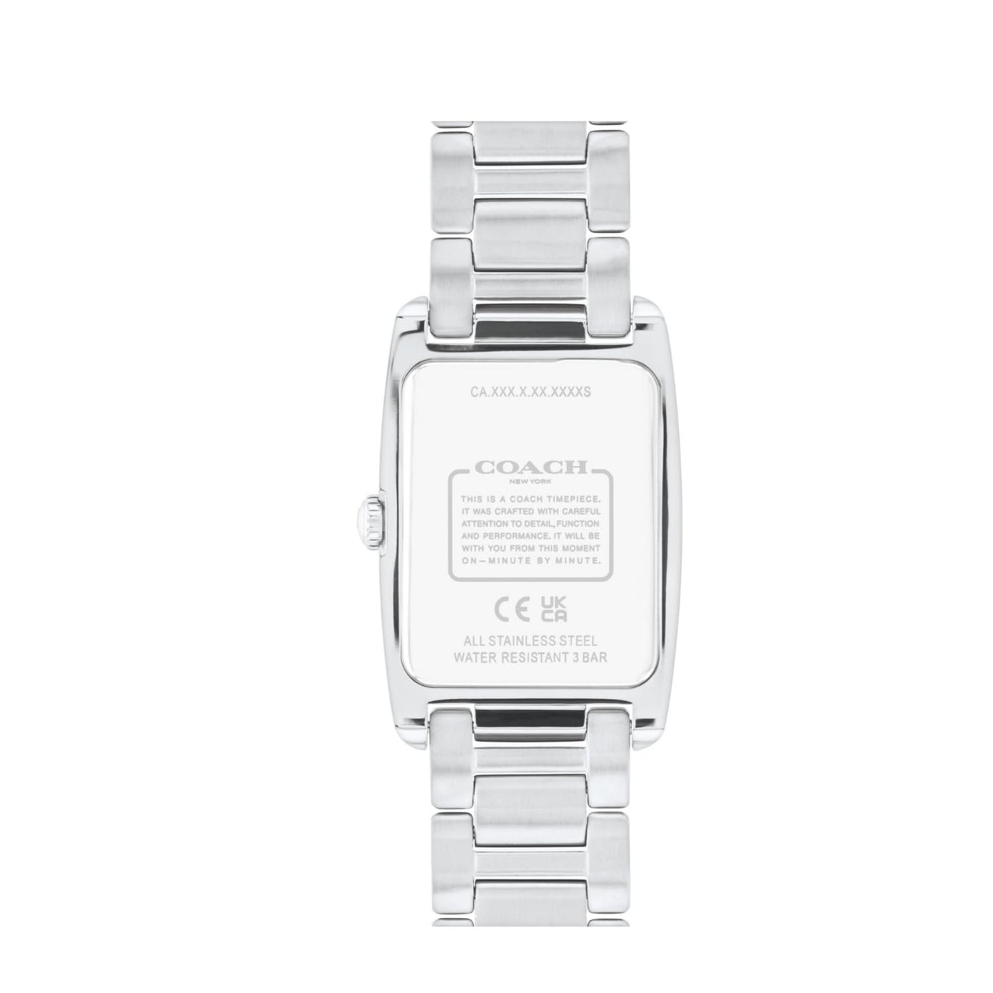 Coach Reese Qtz Basic White Rectangle Dial Women's Watch|Two Tone Stainless Steel & Crystals Material|Silver Color Band