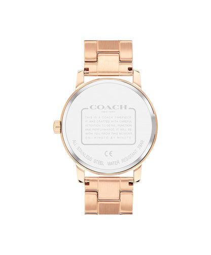 COACH Grand Qtz Basic Rose Gold Round Dial Women's Watch|Ionic Plated Rose Gold Steel Material|Gold Color Band - 14503492
