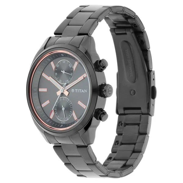 Men's Metropolitan Luxe: Multifunction Mono black Dial with Two-Tone Stainless Steel Bracelet Watch