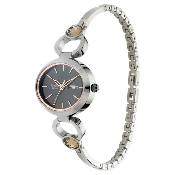 Raga Viva Grey Dial Analog with Day and Date Metal Strap Watch for Women