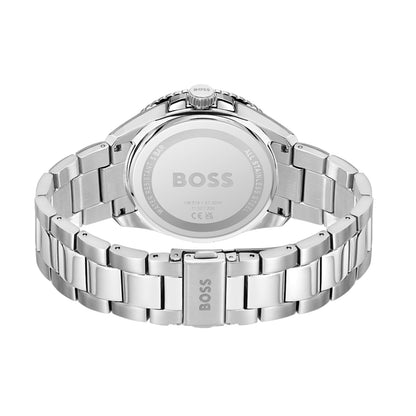 BOSS Hugo Runner 3H Qtz Basic Calendar Dark Green Round Dial Men's Analog Watch|Stainless Steel Material|Silver Color Band