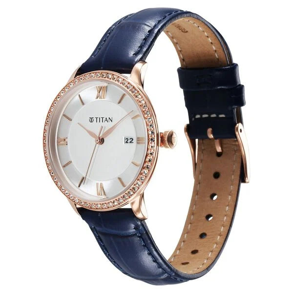 Bright Leathers Quartz Analog with Date Silver Dial Leather Strap for Women