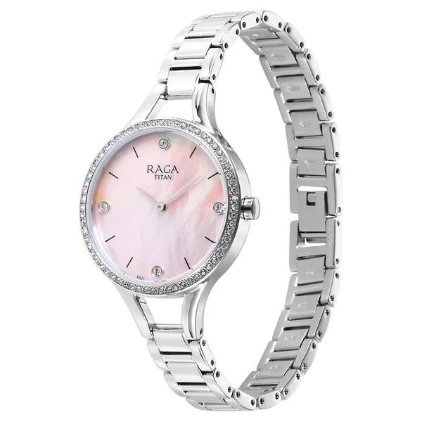 Raga Showstopper Quartz Analog Mother Of Pearl Dial Metal Strap Watch for Women