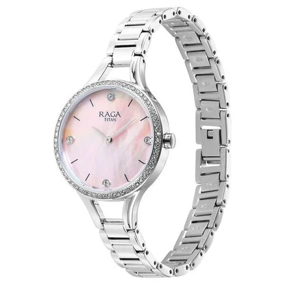 Raga Showstopper Quartz Analog Mother Of Pearl Dial Metal Strap Watch for Women