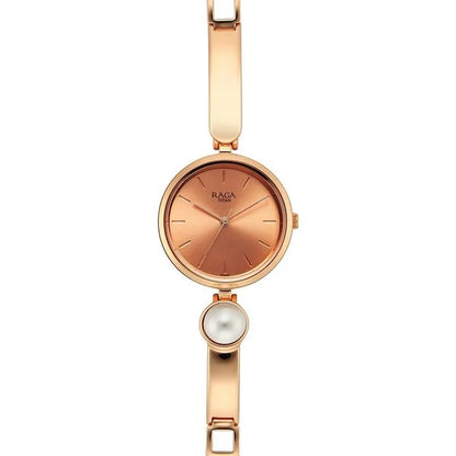 Raga Power Pearls Quartz Analog Rose Gold Dial Metal Strap with pearl Watch for Women