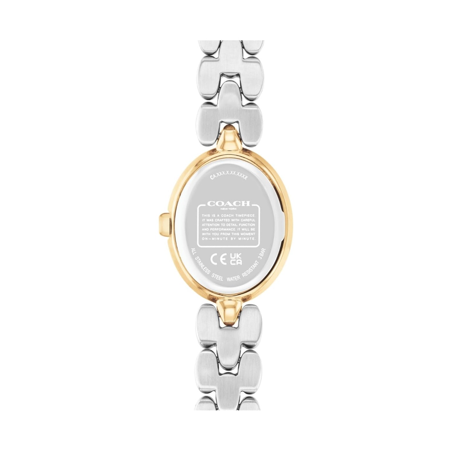 Coach Sammy Qtz Basic Silver White Oval Dial Women's Watch|Stainless Steel & Ionic Plated Thin Gold Steel Material|Gold Color Band