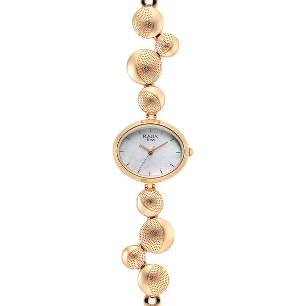 Raga Power Pearls Quartz Analog Mother Of Pearl Dial Metal Strap Watch for Women 2721WM01F