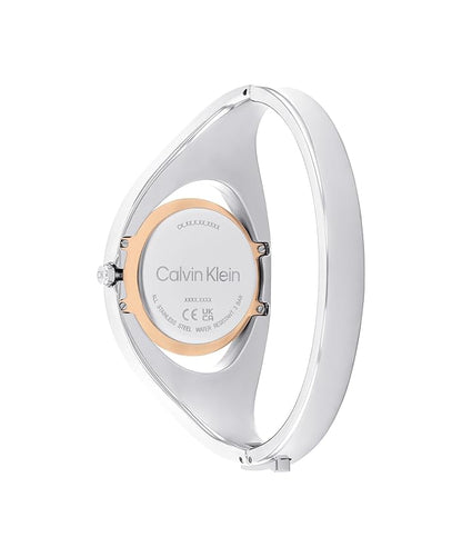 Calvin Klein Women's CK Elation Wristwatch, 2 Hand, Two Tone, Minimalistic Bangle Style, (Model:25200393), Silver