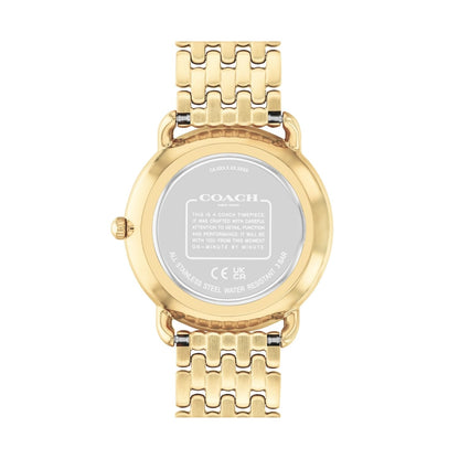 Coach Elliot Qtz Basic Gold Round Dial Women's Watch|Ionic Plated Thin Gold Steel Material|Gold Color Band