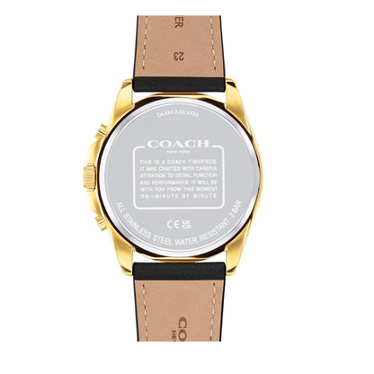 Coach Greyson Qtz Fashion Chrono Black Round Dial Men's Watch|Black Calfskin Material|Black Color Band - 14602631