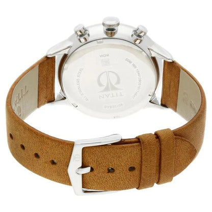 Quartz Multifunction Silver Dial Leather Strap Watch for Men