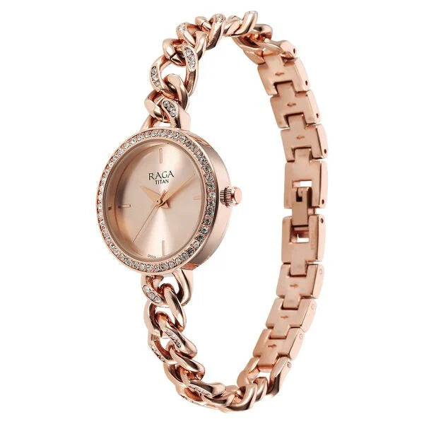 Raga Showstopper Quartz Analog Rose Gold Dial Metal Strap Watch for Women