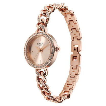 Raga Showstopper Quartz Analog Rose Gold Dial Metal Strap Watch for Women